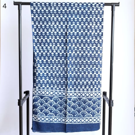 インド綿　ストール　ブロックプリント　約50×200cm　インディゴ