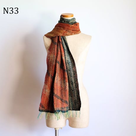 シルクカンタ　ストール　約50×200cm　インド刺し子布　N31～N40