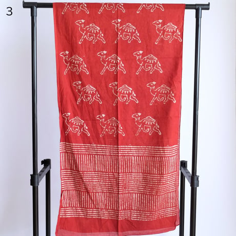 インド綿　ストール　ブロックプリント　約50×200cm　レッド