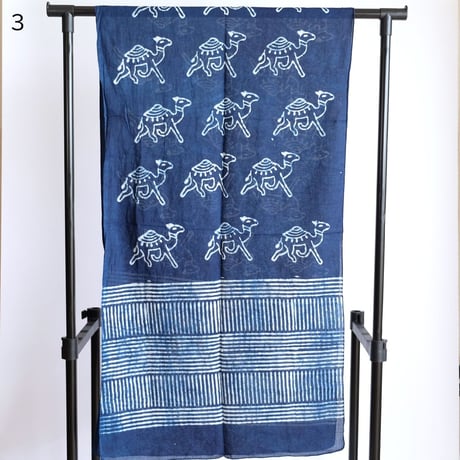 インド綿　ストール　ブロックプリント　約50×200cm　インディゴ