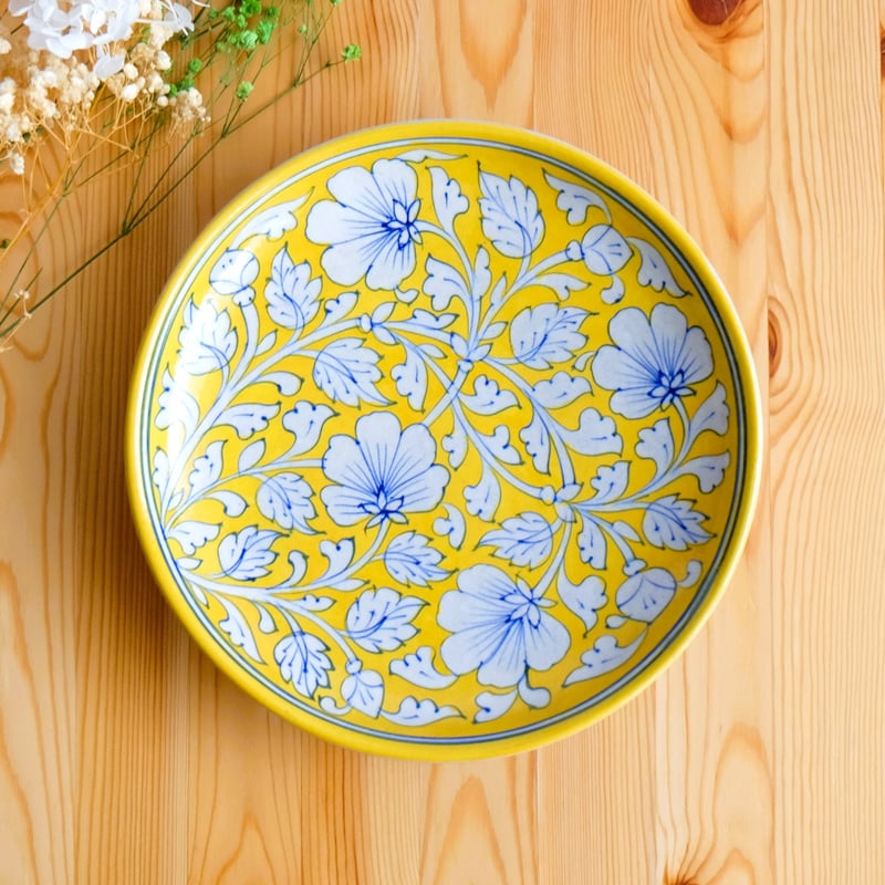 アンティーク 華やかな模様の陶器皿 華やかな花柄の陶器大皿 直径約