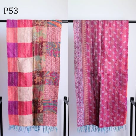 シルクカンタ　ストール　パッチワーク　約50×200cm　インド刺し子布　P51～P60