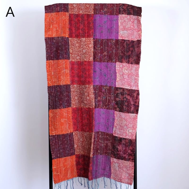 シルクカンタ ストール パッチワーク 約50×200cm インド刺し子布 A～F