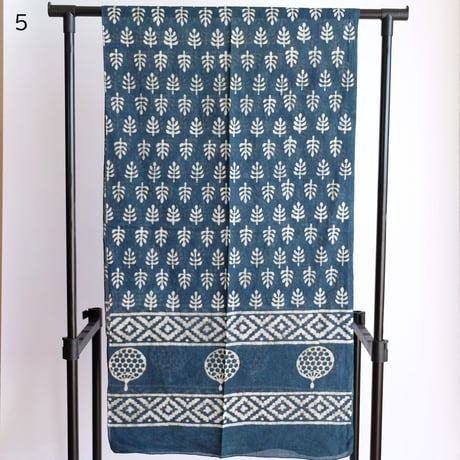 インド綿　ストール　ブロックプリント　約50×200cm　ビリジアン