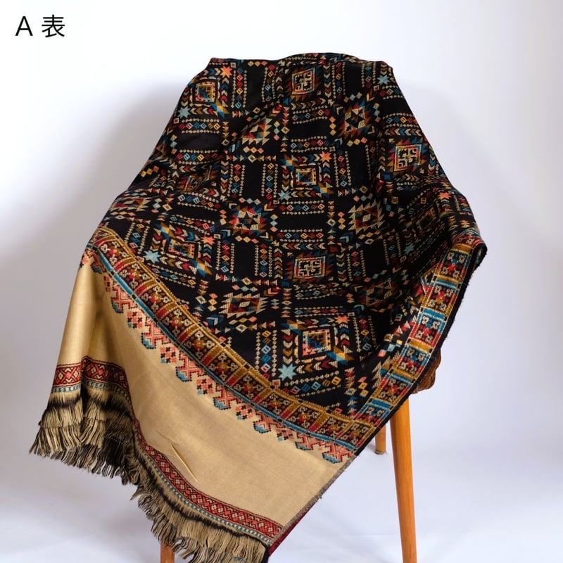ヤクウール ショール ブランケット 約95×200cm インド カシミール 5