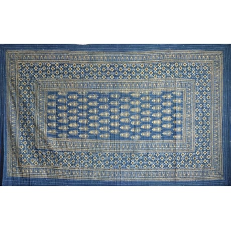 マルチクロス　刺し子　約145×235cm　インド綿　ブロックプリント　アジュラック　ターコイズ×草木