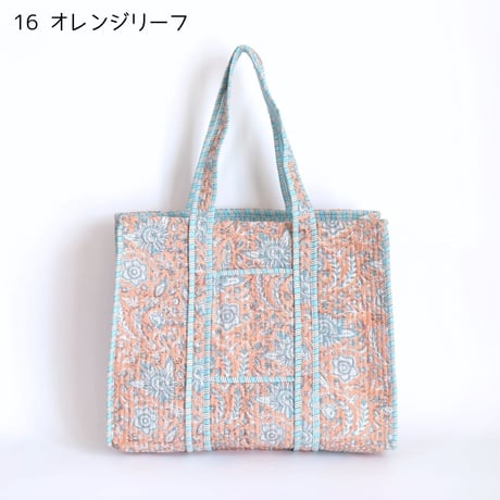 トートバッグ インド綿 ブロックプリント Lサイズ 12～20