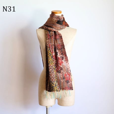 シルクカンタ　ストール　約50×200cm　インド刺し子布　N31～N40