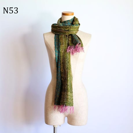 シルクカンタ　ストール　約50×200cm　インド刺し子布　N51～N60