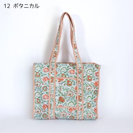 トートバッグ インド綿 ブロックプリント Mサイズ 12～20