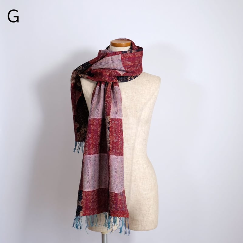 シルクカンタ ストール パッチワーク 約50×200cm インド刺し子布 G～M