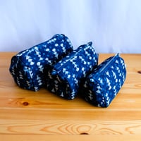 ポーチ　インド綿　ブロックプリント　インディゴ