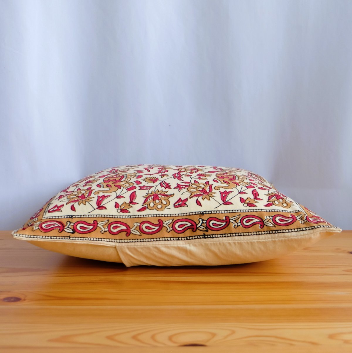クッションカバー インド綿 ブロックプリント レッドエレファント