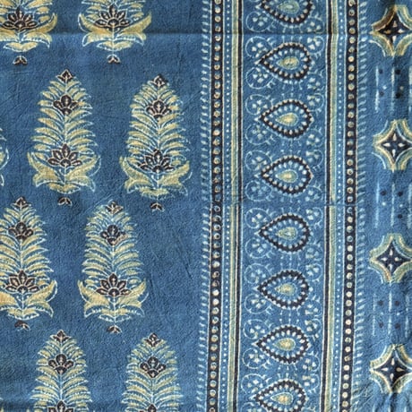 マルチクロス　約145×224cm　インド綿　ブロックプリント　アジュラック　ターコイズ×草木