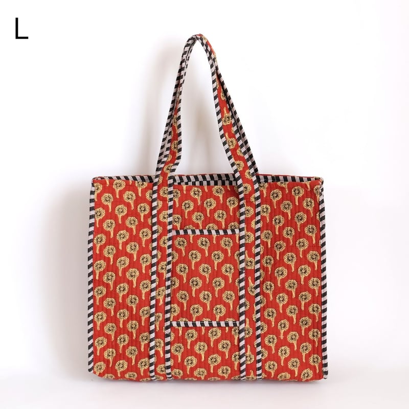 トートバッグ インド綿 ブロックプリント クリムゾンフラワー | インド