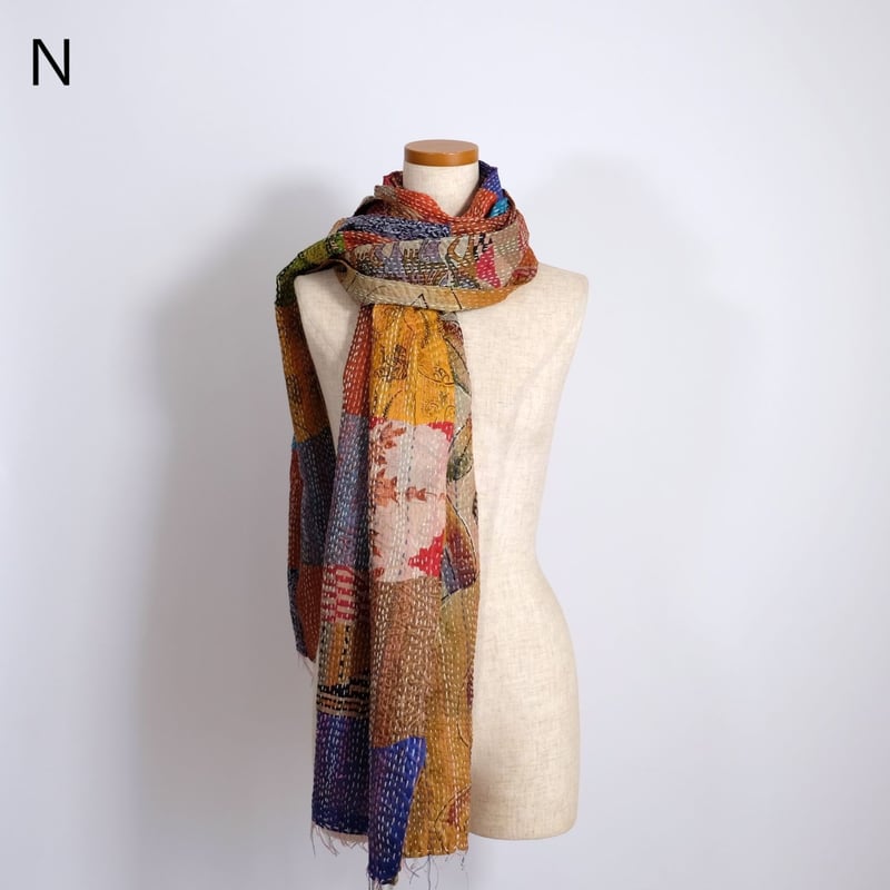 シルクカンタ ストール パッチワーク 約50×200cm インド刺し子布 N～S