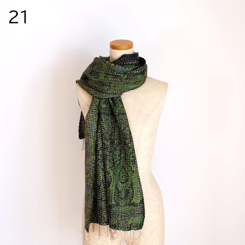 シルクカンタ ストール 約50×200cm インド刺し子布 18-22 | インド雑貨