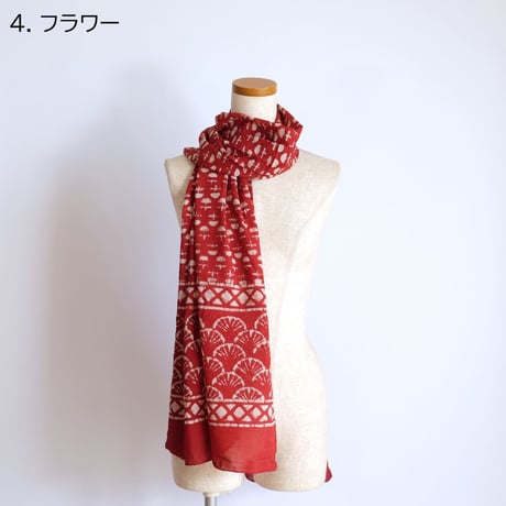 インド綿　ストール　ブロックプリント　約50×200cm　レッド