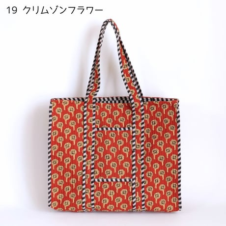 トートバッグ インド綿 ブロックプリント Lサイズ 12～20