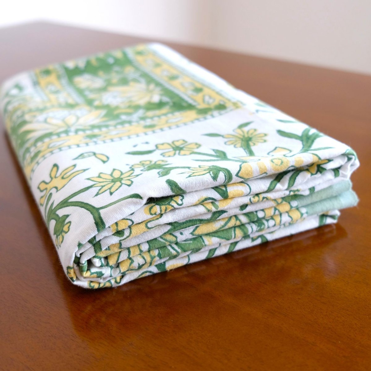 マルチクロス 約152×228㎝ インド綿 ブロックプリント ライムグリーン