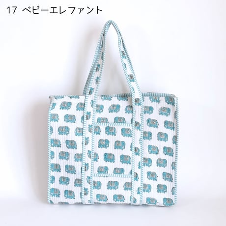 トートバッグ インド綿 ブロックプリント Lサイズ 12～20