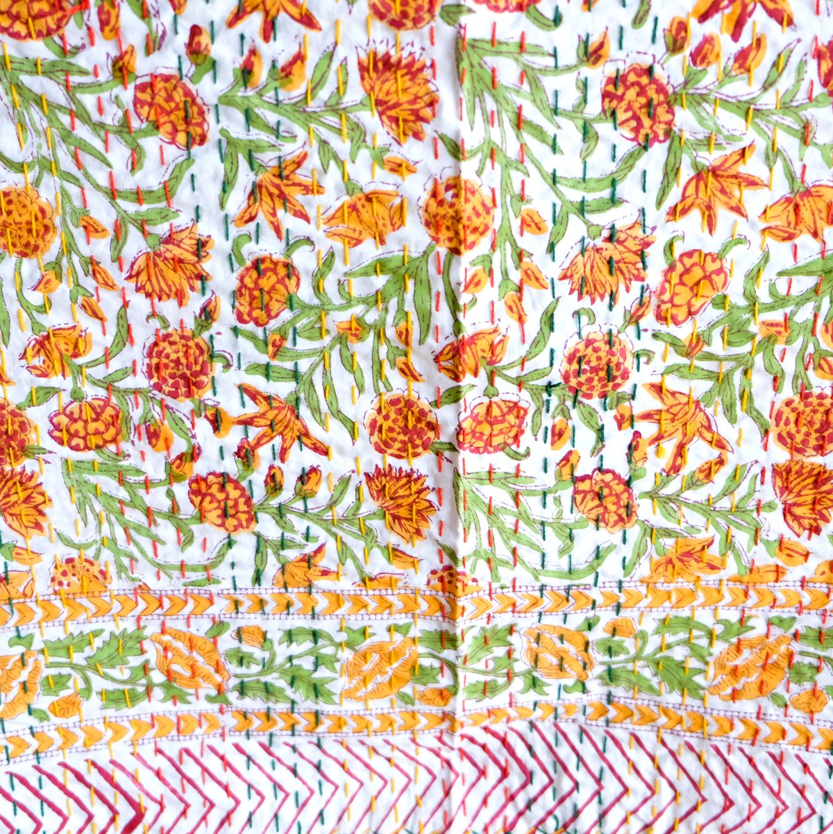 未使用※インド ブロックプリント 中綿入りキルト マスタードイエロー　マルチラグ 未使用※インド ブロックプリント 中綿入りキルト マスタードイエロー