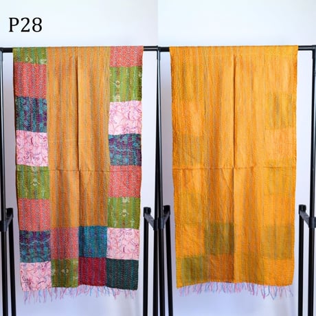 シルクカンタ　ストール　パッチワーク　約50×200cm　インド刺し子布　P21～P30