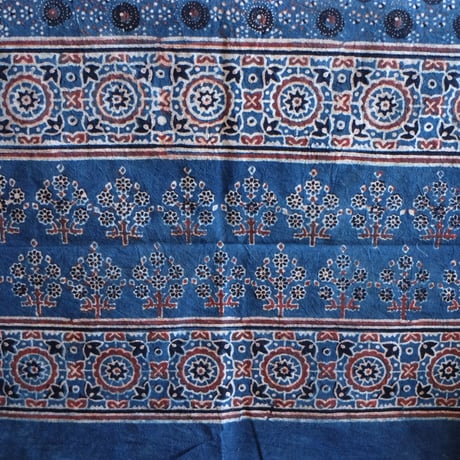 マルチクロス　約145×224cm　インド綿　ブロックプリント　アジュラック　インディゴ×小花