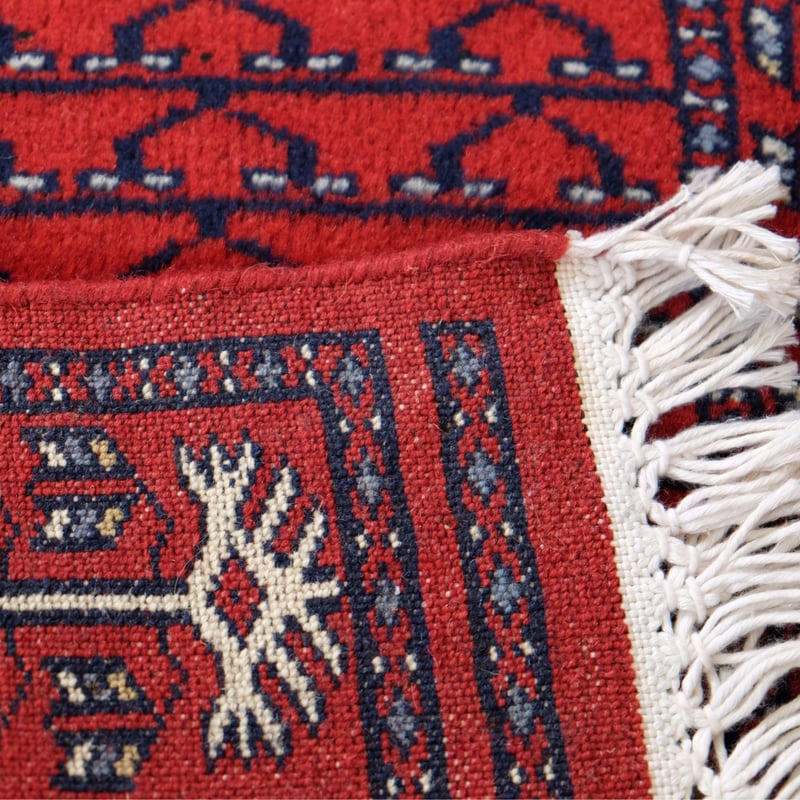 インド 手織り絨毯 ウール ＜約60 x 94.5 ㎝＞ 赤・トライバル