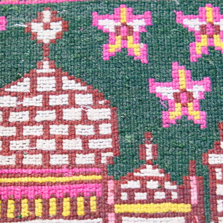 インド　手織り絨毯　シルク　＜約30 x 30 ㎝＞　緑・タージマハル