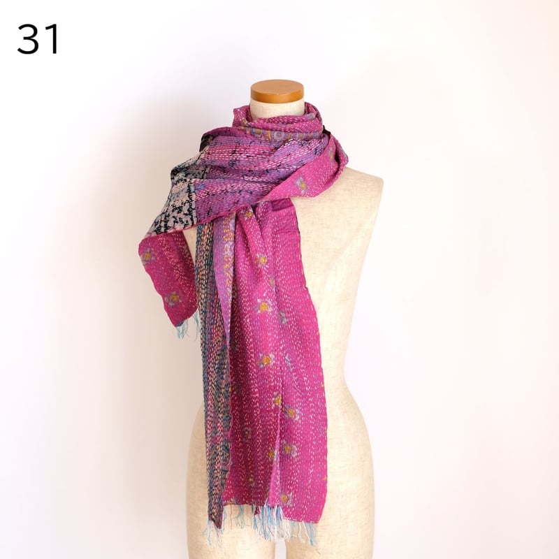 シルクカンタ ストール 約50×200cm インド刺し子布 28-32 | インド雑貨