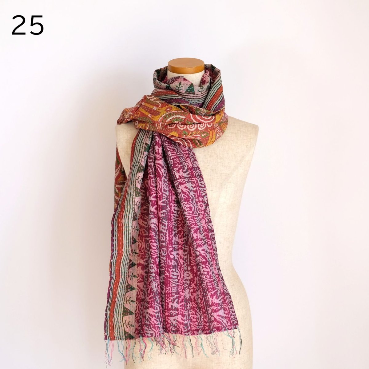 シルクカンタ ストール 約50×200cm インド刺し子布 23-27 | インド雑貨