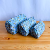 ポーチ　インド綿　ブロックプリント　ライトブルー