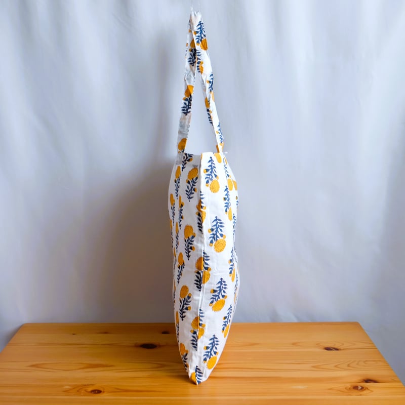 エコバッグ インド綿 ブロックプリント イエローフラワー | インド雑貨