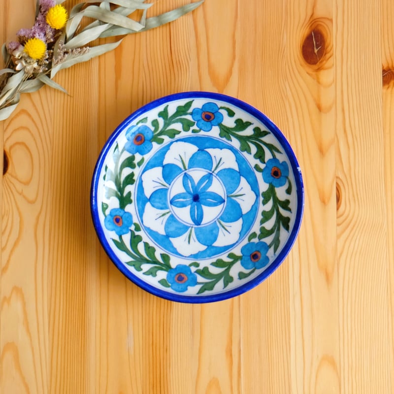 絵皿 26cm GEO015 マヨリカ焼き イタリア陶器 青いお皿 幾何学模様