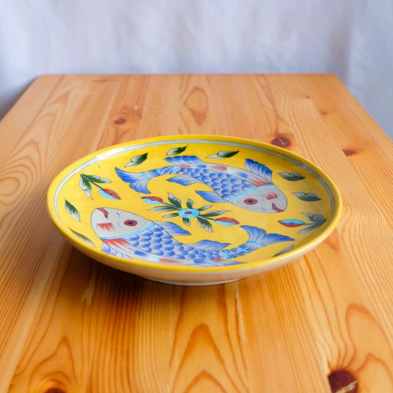 皿 飾り皿 魚紋 陶器 古玩 置物 インテリア 工芸品 美術品 A3042 皿