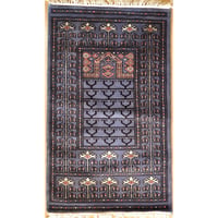 インド　手織り絨毯　ウール　＜約60 x 99 ㎝＞　青・トライバル