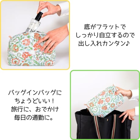 ポーチ インド綿 ブロックプリント Lサイズ 20種類