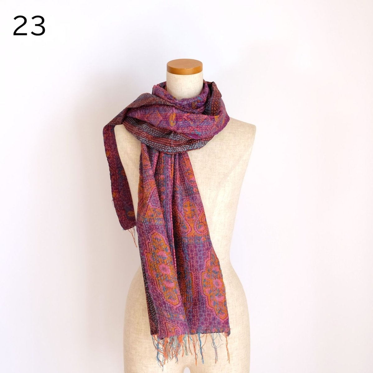 シルクカンタ ストール 約50×200cm インド刺し子布 23-27 | インド雑貨