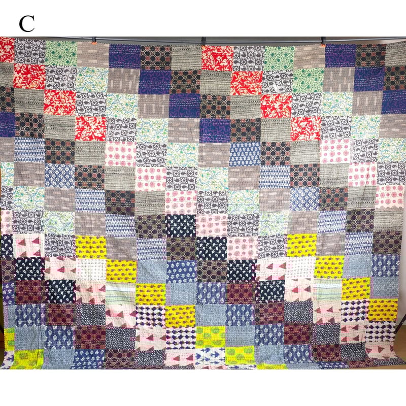 インド綿 グドリ パッチワーク 刺し子刺繍 ブロックプリント マルチ