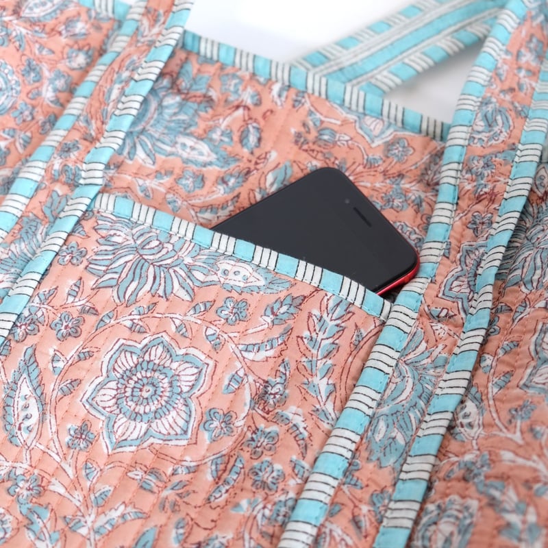 ダッフルバッグ インド綿 ブロックプリント オレンジリーフ | インド