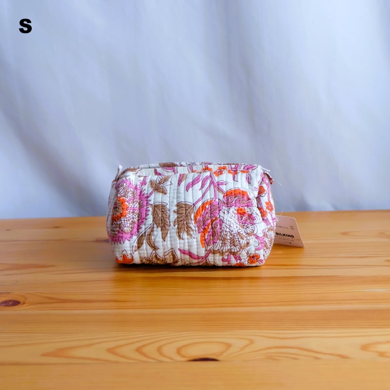 ポーチ インド綿 ブロックプリント ピンクプラント | インド雑貨のお店