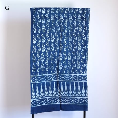 インド綿　ストール　ブロックプリント　約54×195cm　インディゴ　7種類