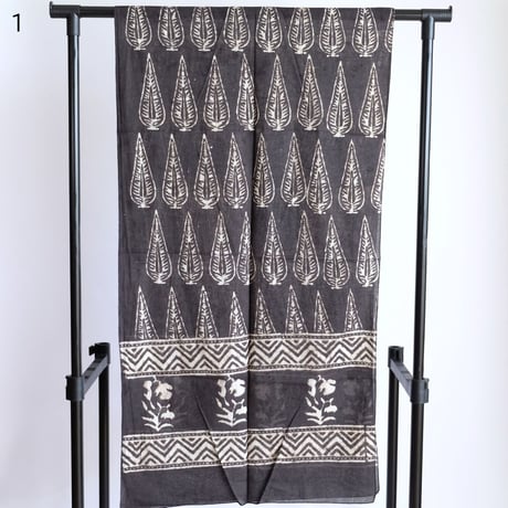 インド綿　ストール　ブロックプリント　約50×200cm　ダークグレー