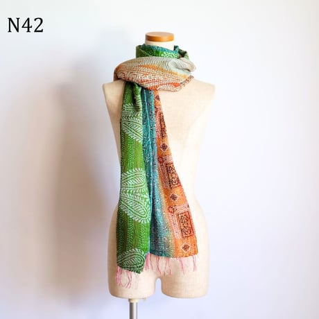 シルクカンタ　ストール　約50×200cm　インド刺し子布　N41～N50