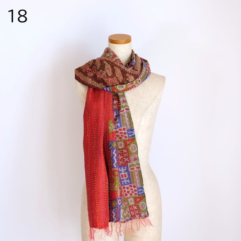 シルクカンタ ストール 約50×200cm インド刺し子布 18-22 | インド雑貨