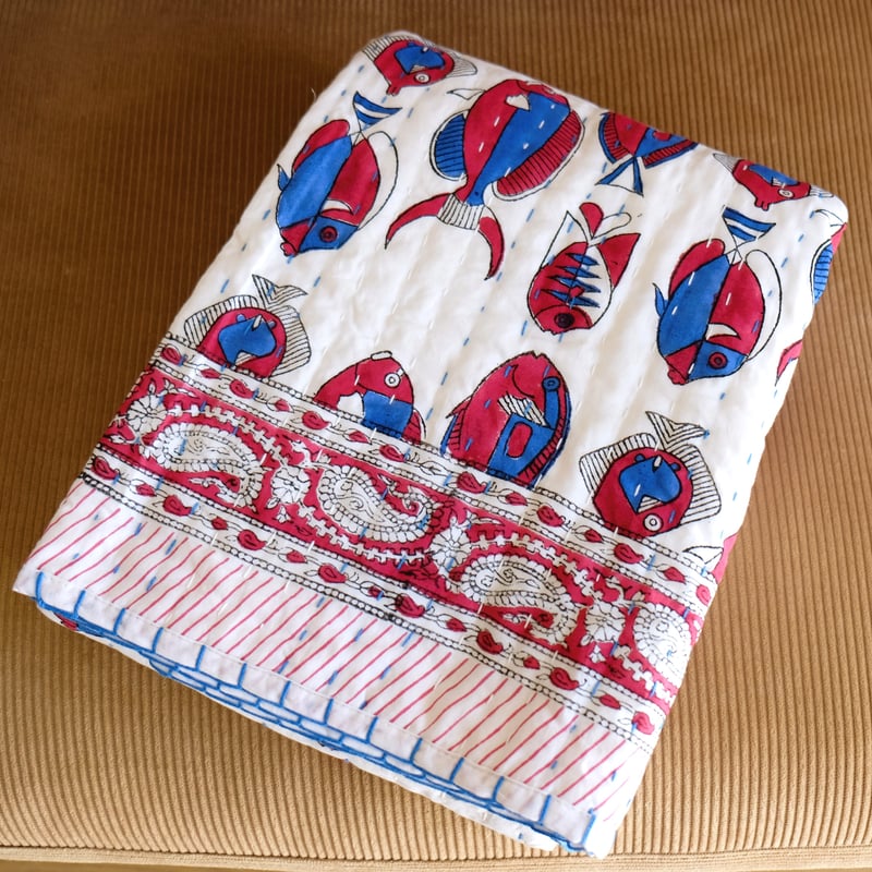 ベビーキルト 敷きパッド 約100×150㎝ 刺し子 インド綿 ブロック ベビーキルト 敷きパッド 約100×150㎝ 刺し子 インド綿 ブロック