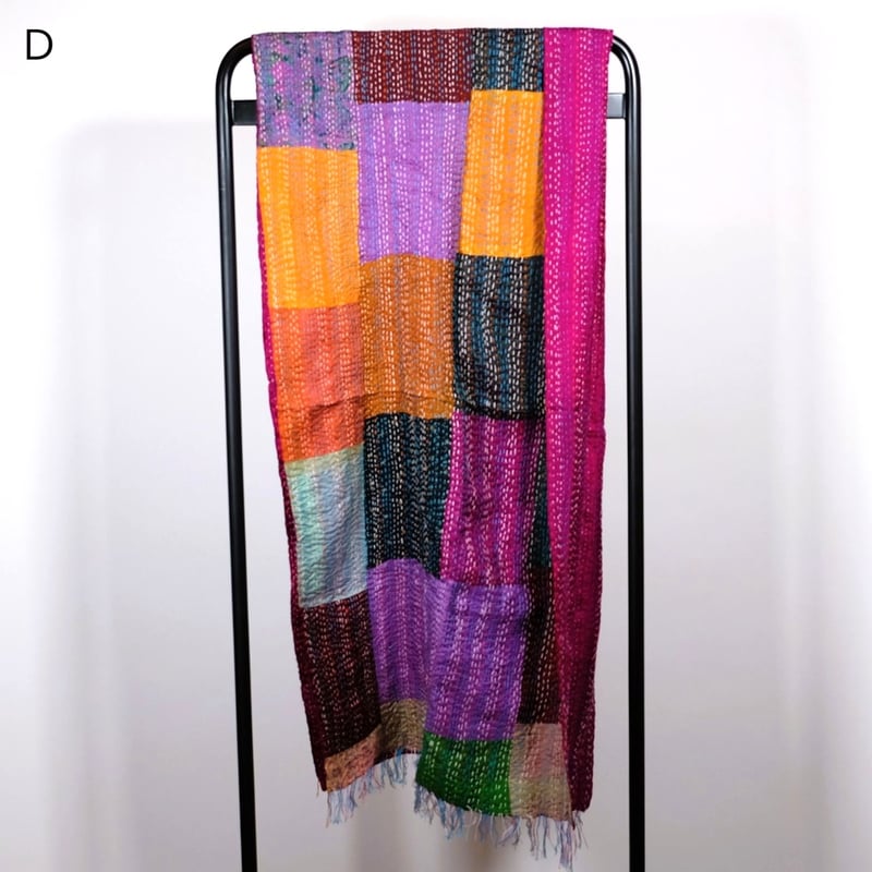 カンタキルト カンタ刺繍 刺子 パッチワーク マルチカバー ショール シルク インド シルクカンタ（刺し子刺繍）ショール｜KANKAN ONLINE