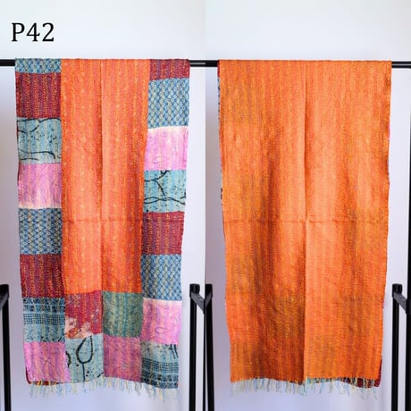 シルクカンタ　ストール　パッチワーク　約50×200cm　インド刺し子布　P41～P50