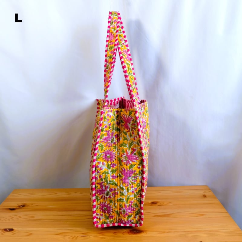 トートバッグ インド綿 ブロックプリント イエロー | インド雑貨のお店